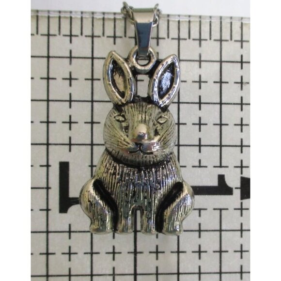 Bunny Rabbit Pendant Necklace With 20" Stainless Chain Cute Animal Jewelry Gift - Picture 3 of 5